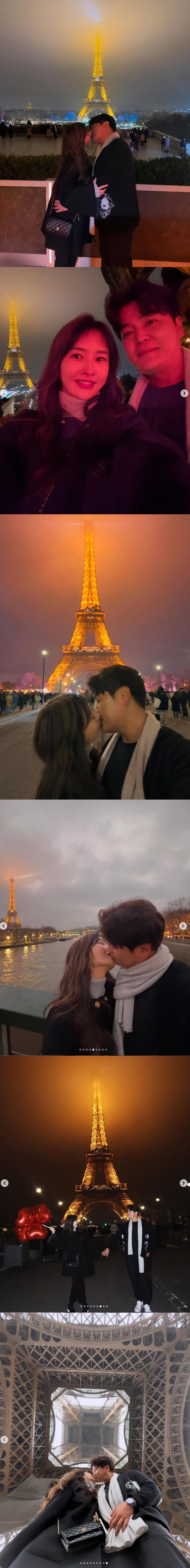 추신수♥하원미, 에펠탑 아래 진한 키스..위·아래·옆, 각도도 다양