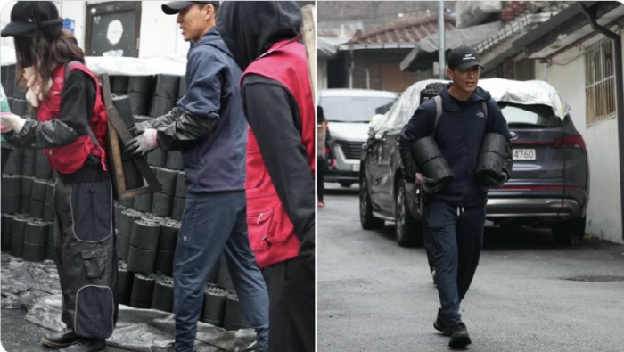 '연탄 지게 멘' 뉴진스 다니엘 포착..어도어 복귀 통보 후 션과 봉사