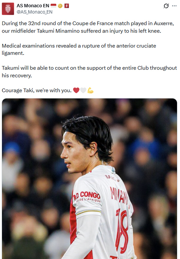 [오피셜]"일본 축구 오열" 이강인 꺾은 日 에이스, 결국 십자인대 파열…