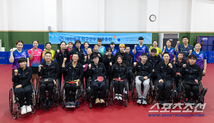 "파리올림픽銅 신유빈X이은혜+파리패럴림픽銀 박성주의 행복 랠리" 대한항공 장애-비장애탁구 '모두의 합동훈련' 대성공!