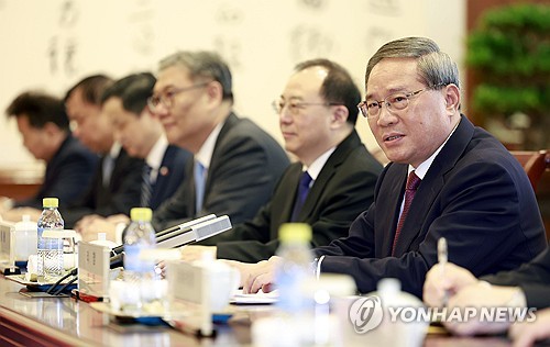 (베이징=연합뉴스) 한상균 기자 = 리창 중국 국무원 총리가 6일 베이징 조어대에서 진행된 이재명 대통령과의 면담에서 발언하고 있다. 2026.1.6 xyz@yna.co.kr