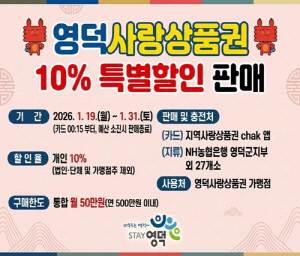 영덕군, 지역상품권 10% 할인 판매…180억원 규모