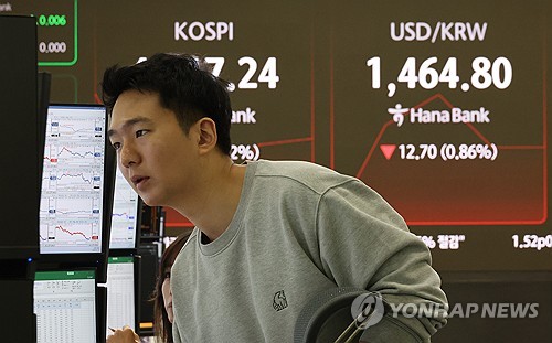 (서울=연합뉴스) 이진욱 기자 = 15일 서울 중구 하나은행 본점 딜링룸에서 직원이 증시와 환율을 모니터하고 있다. 이날 오전 9시 3분 현재 코스피는 전장보다 6.68포인트(0.14%) 떨어진 4,716.62에 거래되고 있다. 2026.1.15 cityboy@yna.co.kr