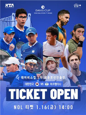 2월 한국-아르헨티나 데이비스컵 테니스, 16일 입장권 예매 시작