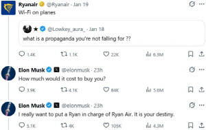 머스크, 라이언에어 CEO와 설전하다 
