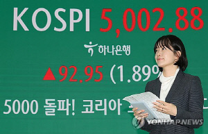 코스피, '꿈의 지수' 5,000 터치 후 4,950대 마감…코스닥 상승(종합)