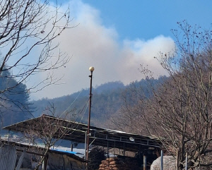 봉화 야산서 산불, 헬기 9대 투입…주민대피 재난문자(종합)