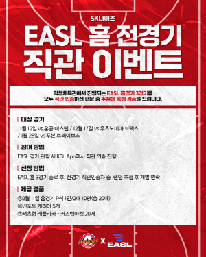 서울 SK나이츠, 28일 대만 푸본과의 EASL 마지막 홈 경기에서 다양한 이벤트 실시