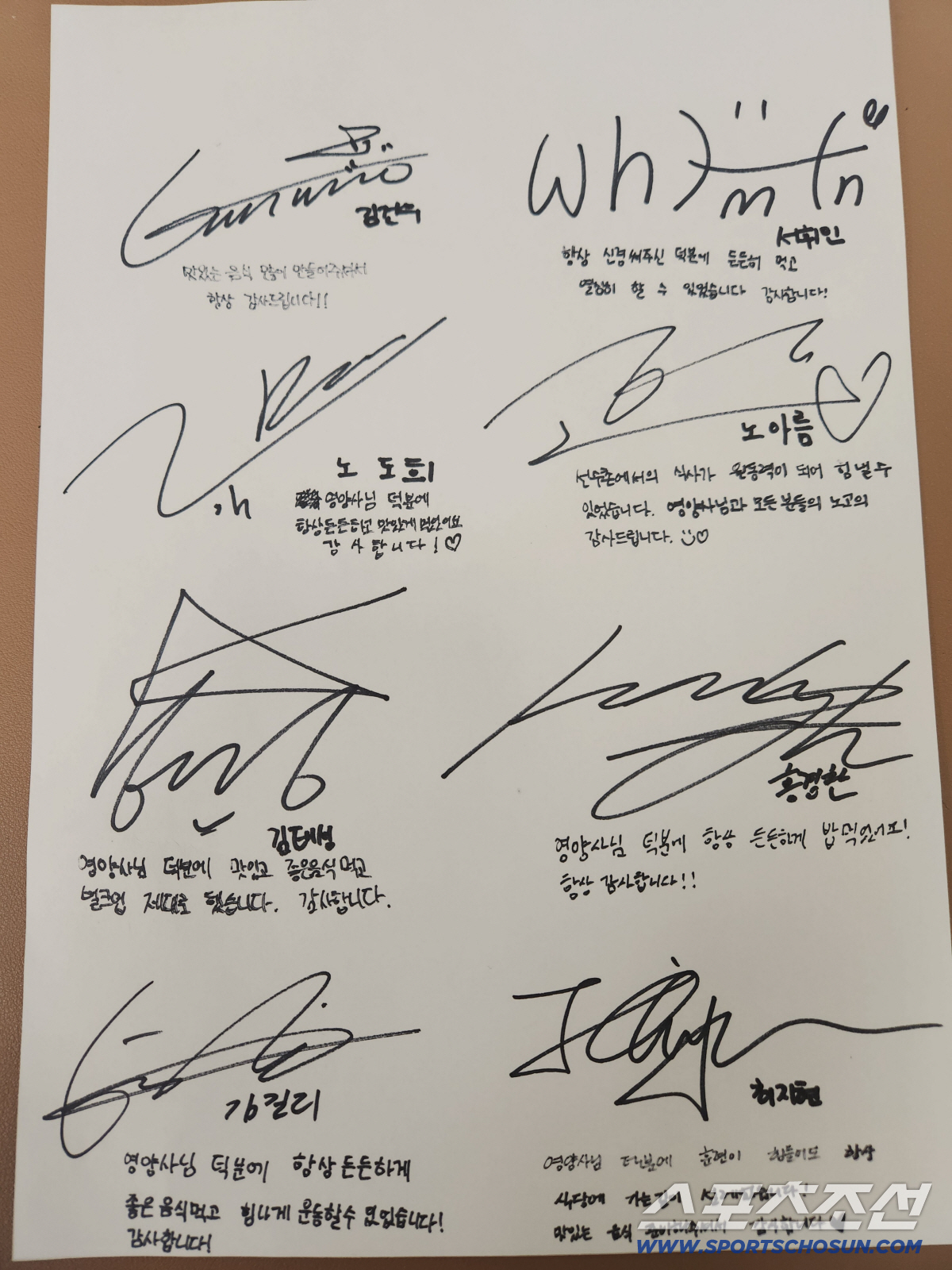 '원팀' 쇼트트랙 대표팀의 감동 편지 "영양사님 '밥심 발품' 감사해요!…