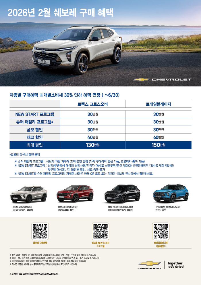 쉐보레와 함께 새로운 시작! 쉐보레 2월 새출발 프로모션 실시