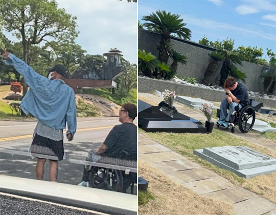 강원래 업고 故서희원 묘지 간 구준엽..."숨죽여 펑펑 울어"