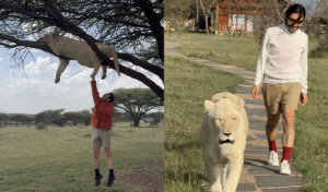 노홍철, 졸린 사자와 인증샷 논란..“약물 영향 아니냐” 의혹 확산