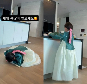‘46세 출산’ 최지우, 설 맞아 한복 입은 딸 공개…엄마 똑닮은 길쭉한 팔다리