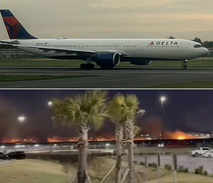 美 여객기, 엔진 폭발로 긴급 회항…활주로 옆 수백미터 불길 치솟아