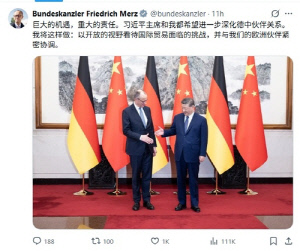 방중 獨총리, SNS에 중국어로 