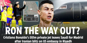 호날두 美 대사관 폭격 사우디 대탈출? 1200억 호화 전용기 스페인 도착…축구 '올스톱', 탑승 여부는 불분명