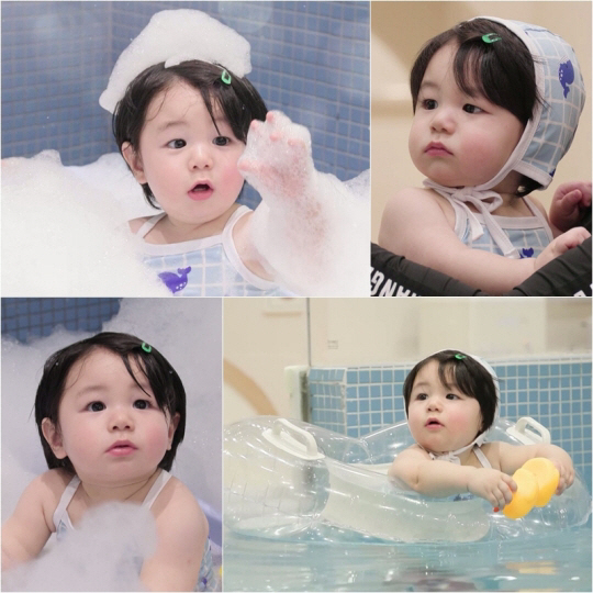 심형탁♥사야 子 하루, 귀염뽀짝 수영복 자태..발 동동 모터 '심쿵'