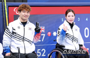 '200%' 이용석X백혜진조 휠체어컬링 '감다살' 완벽샷, 英에 14대3 대승 '첫승 신고'[패럴림픽 현장]