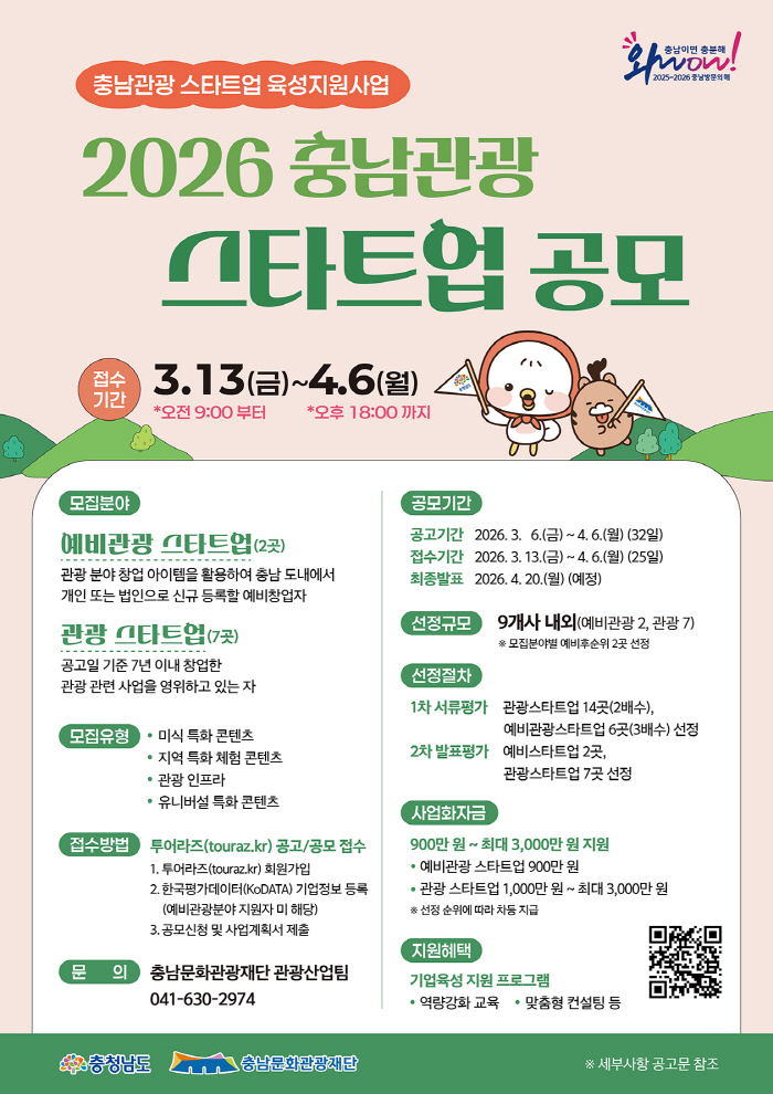 충남문화관광재단, 지역 관광 스타트업 지원 육성…예비창업자도 참여 가능