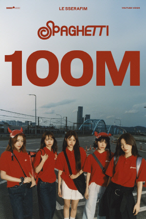 [공식]르세라핌 '스파게티' 1억뷰 터졌다…통산 9번째 기록