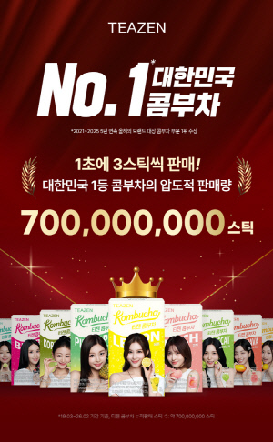 콤부차 출시 7년만에 누적 판매량 7억 스틱 돌파…티젠, 기념 고객 감사 프로모션 진행