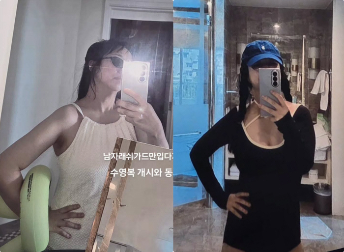 '60→49kg' 홍현희, 늘씬한 수영복 자태 "남자 래쉬가드만 입다가 드디어"