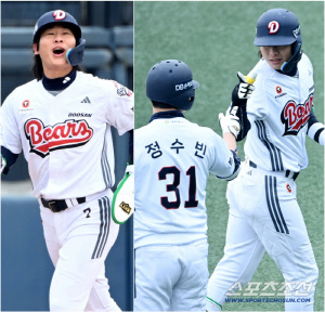 '홈런 대결이야?' 정수빈 투런포에 웃음 짓던 박찬호, 스리런포로 '나도 쳤다' 손짓[이천 현장]