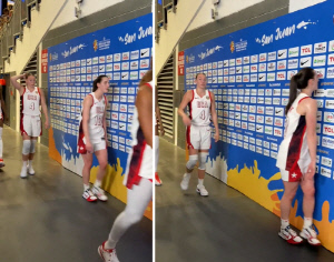 경기 후 벽에 얼굴 붙이고 이동하는 농구선수, 팬들 당황