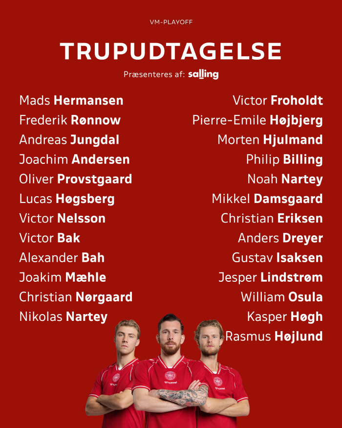 [오피셜]'대한민국 기다려라!' 손흥민 신인왕 뺏은 주인공→'인간 승리 아이콘' SON 절친까지...덴마크, 초호화 선수 명단 발표