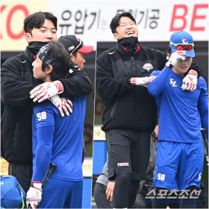 박해민 품에 쏙 들어간 김지찬, 안아주니 웃겨주네...라팍에서 훈훈케미 폭발[대구 현장]