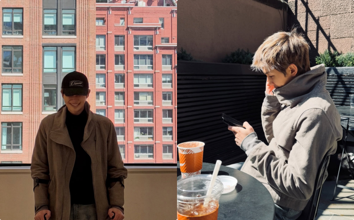 BTS RM, 목발 짚고 활짝 미소..뉴욕서 '열일' 근황 "헤엄치러 가…