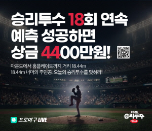 '올해도 돌아왔다' '프로야구 LIVE' 앱에서, 승리투수 18회 연속 맞추면 4400만원 대박이!