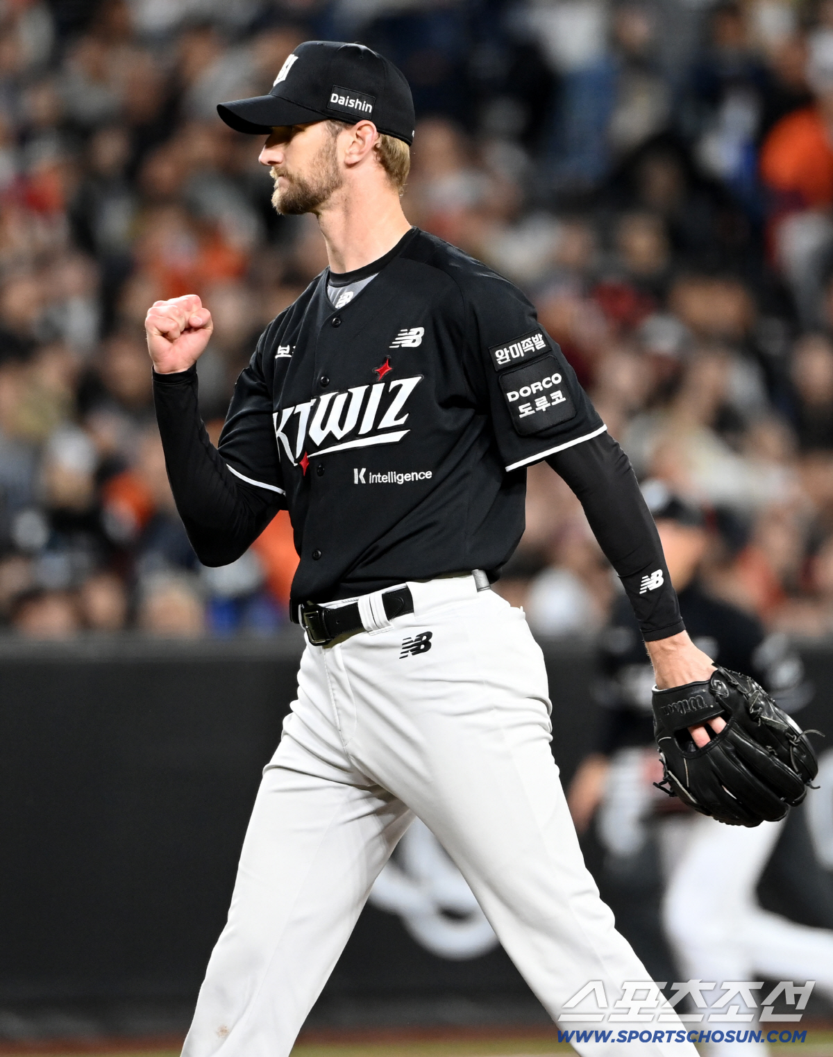 31일 대전한화생명볼파크에서 열린 KT와 한화의 경기. 5회말 2사 1,2루 KT 보쉴리가 한화 노시환을 헛스윙 삼진 처리한 후 주먹을 불끈 쥐고 있다. 대전=허상욱 기자wook@sportschosun.com/2026.03.31/