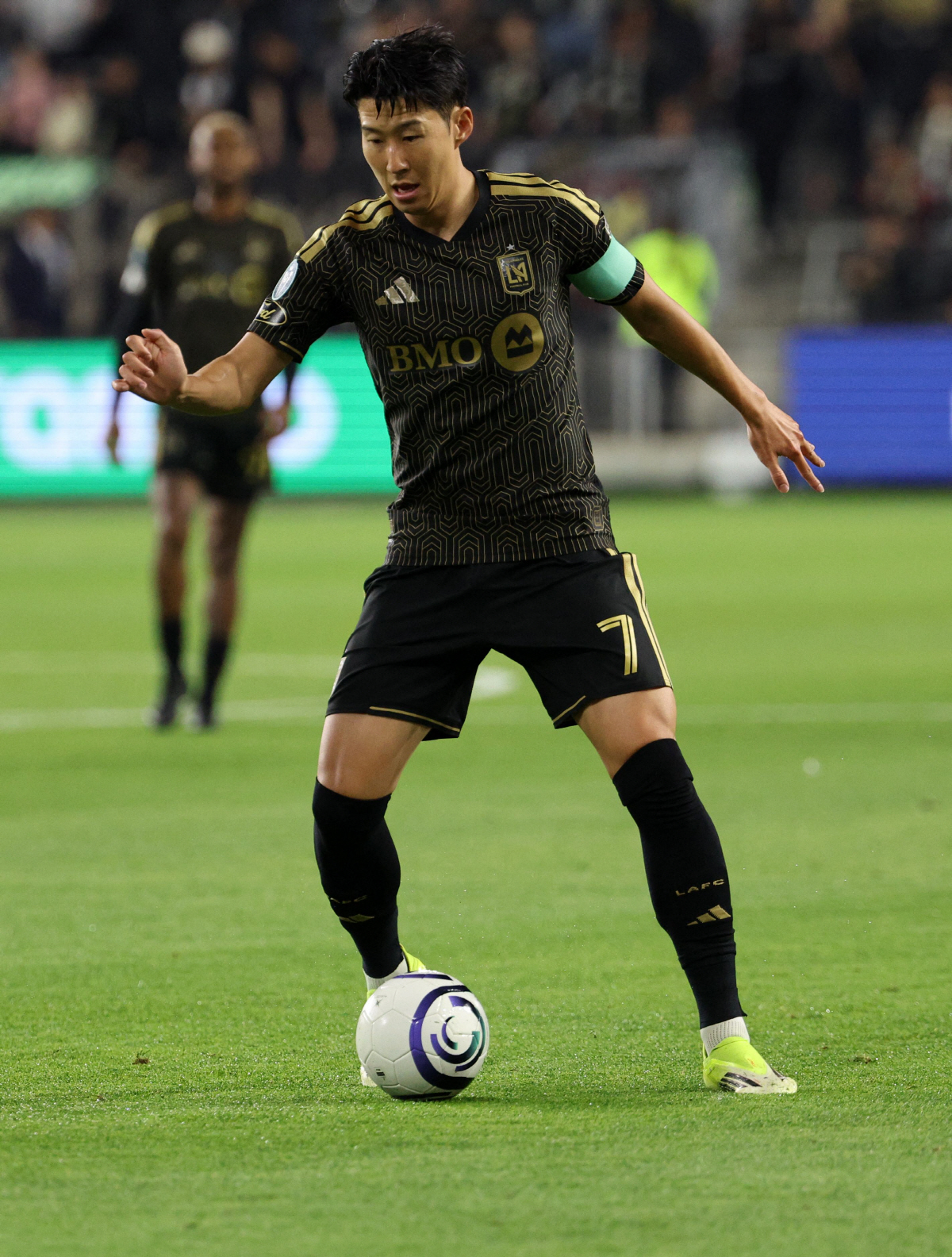 LOS ANGELES, CALIFORNIA - FEBRUARY 24: Son Heung-Min #7 of the Los Angeles Football Club controls the ball against Real Espana during the first half of CONCACAF Champions Cup 2026 at BMO Stadium on February 24, 2026 in Los Angeles, California. Kevork Djansezian/Getty Images/AFP (Photo by KEVORK DJANSEZIAN / GETTY IMAGES NORTH AMERICA / Getty Images via AFP)