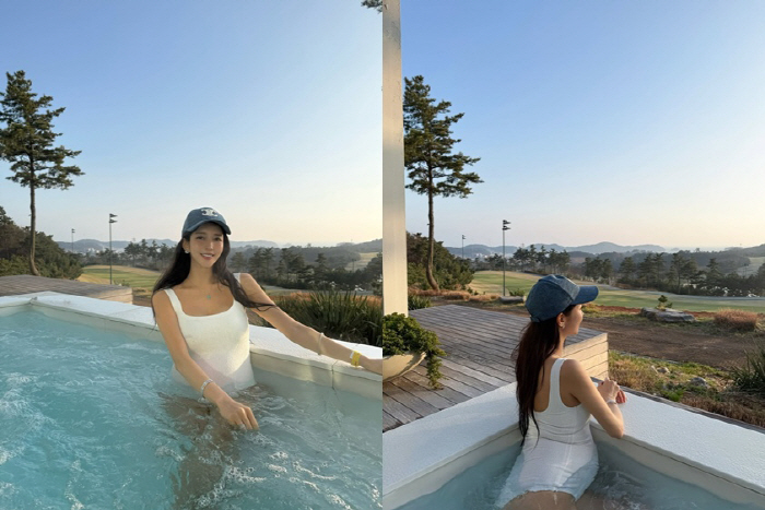 '이필립♥' 박현선, 셋째 임신 중 수영복 '과감'..D라인에도 늘씬