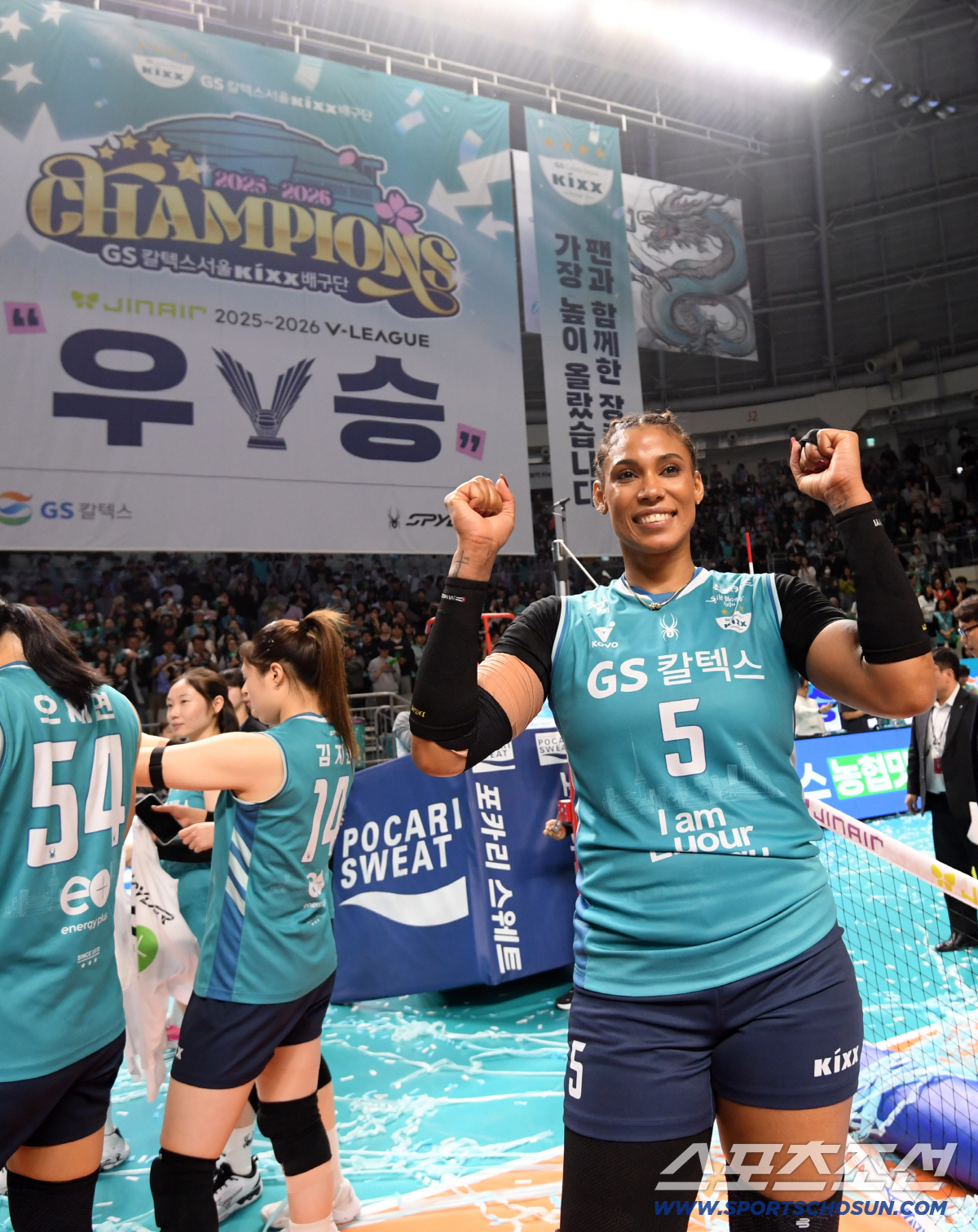 5일 장충체육관에서 열린 V리그 챔피언결정전 GS칼텍스와 도로공사의 경기. 우승을 차지한 GS칼텍스 실바가 환호하고 있다. 장충=박재만 기자 pjm@sportschosun.com/2026.04.05/