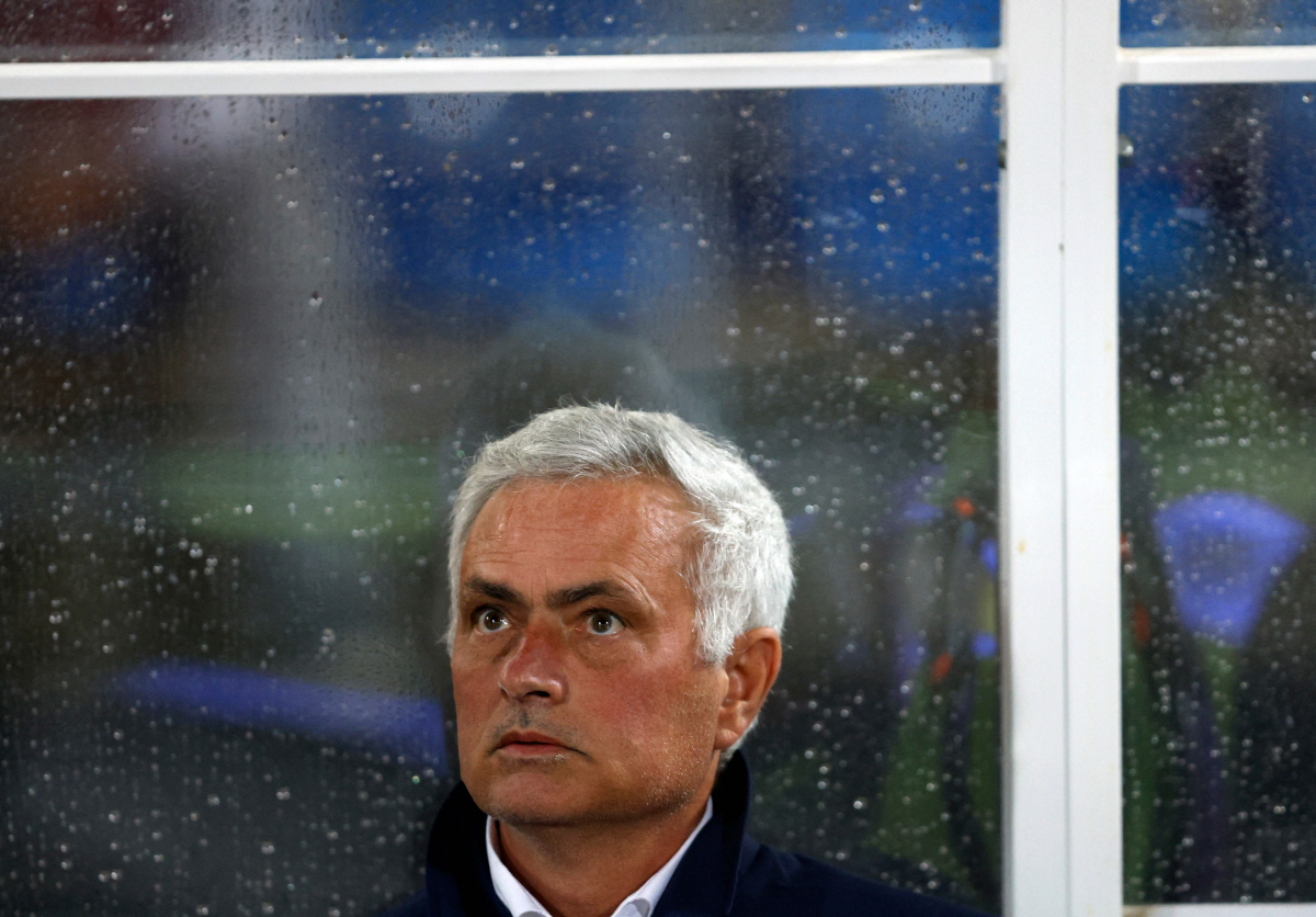 SL Benfica's Portuguese head coach Jose Mourinho is seen during the Portuguese League football match between Casa Pia AC and SL Benfica at Rio Maior Municipal Stadium on April 6, 2026. (Photo by FILIPE AMORIM / AFP)