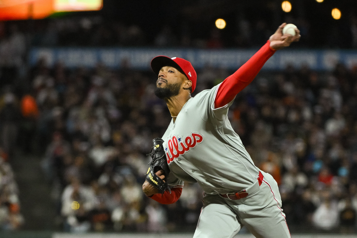 Apr 7, 2026; San Francisco, California, USA; Philadelphia Phillies pitcher Cristopher Sanchez (61) throws a pitch during the fifth inning of the game against the San Francisco Giants at Oracle Park. Mandatory Credit: Ed Szczepanski-Imagn Images