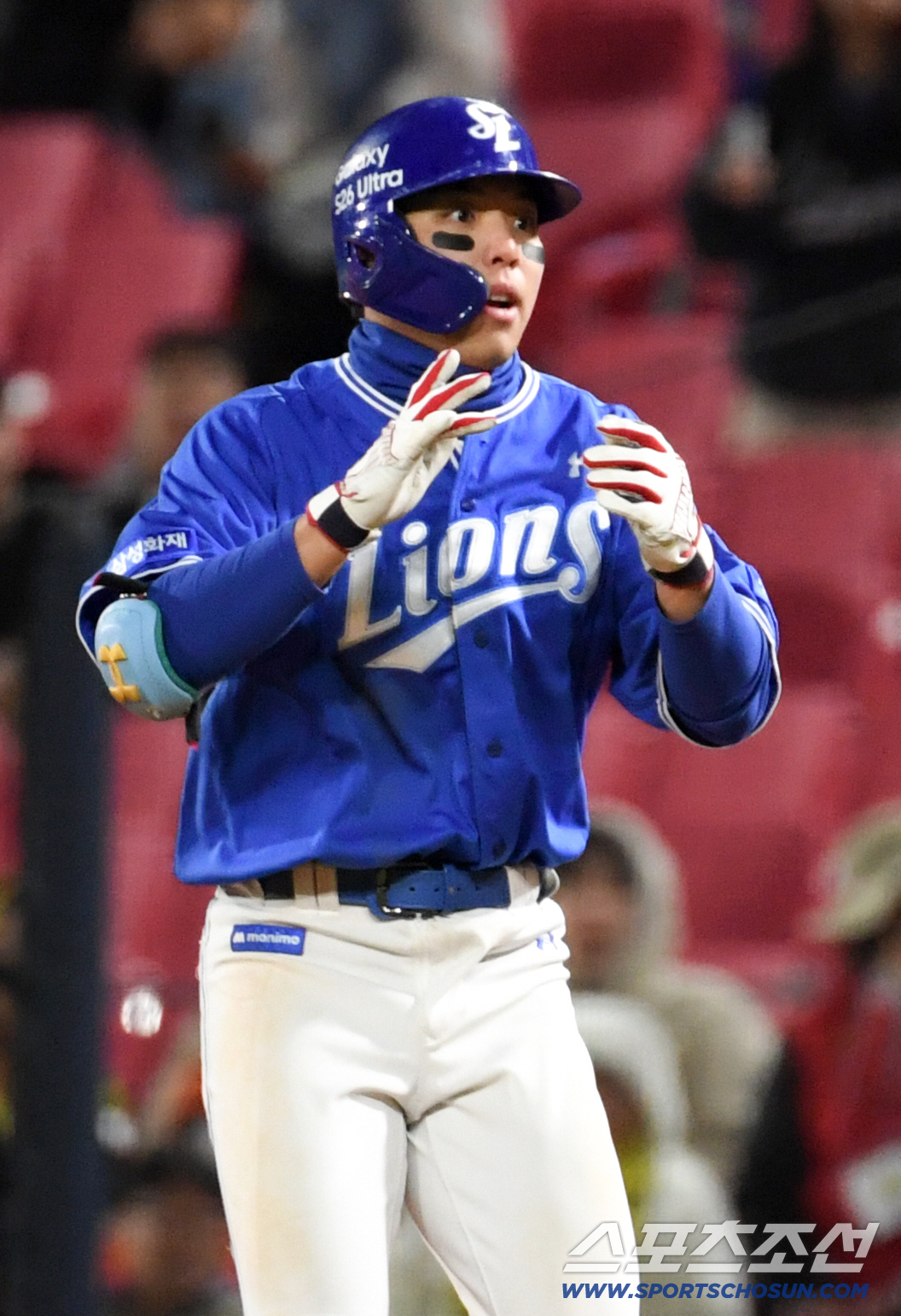 7일 광주 기아챔피언스필드에서 열린 KIA와 삼성의 경기. 8회초 2사 1,2루 삼성 김영웅이 적시타를 날린 뒤 환호하고 있다. 광주=박재만 기자 pjm@sportschosun.com/2026.04.07/