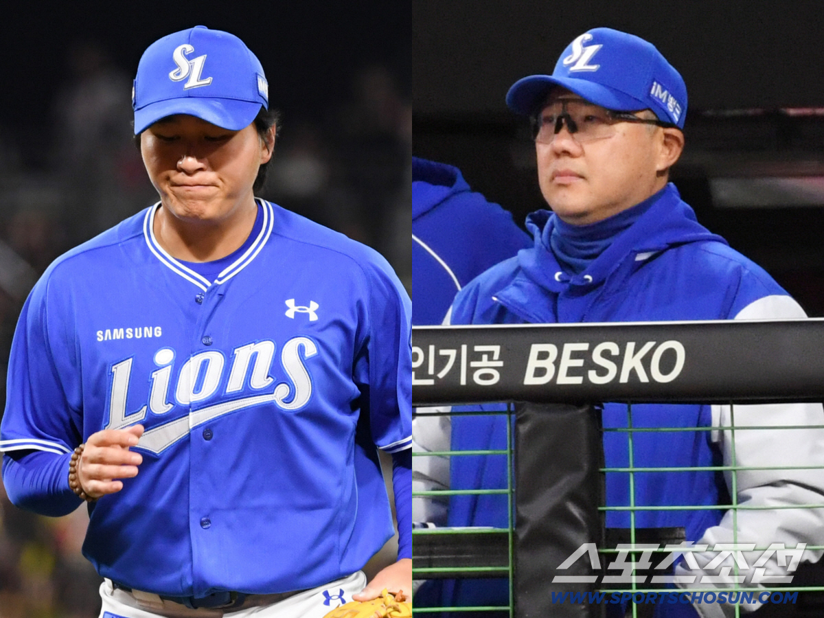 8일 광주 기아챔피언스필드에서 열린 KIA와 삼성의 경기. 삼성 이승현과 박진만 감독이 생각에 잠겨 있다. 광주=박재만 기자 pjm@sportschosun.com/2026.04.08/