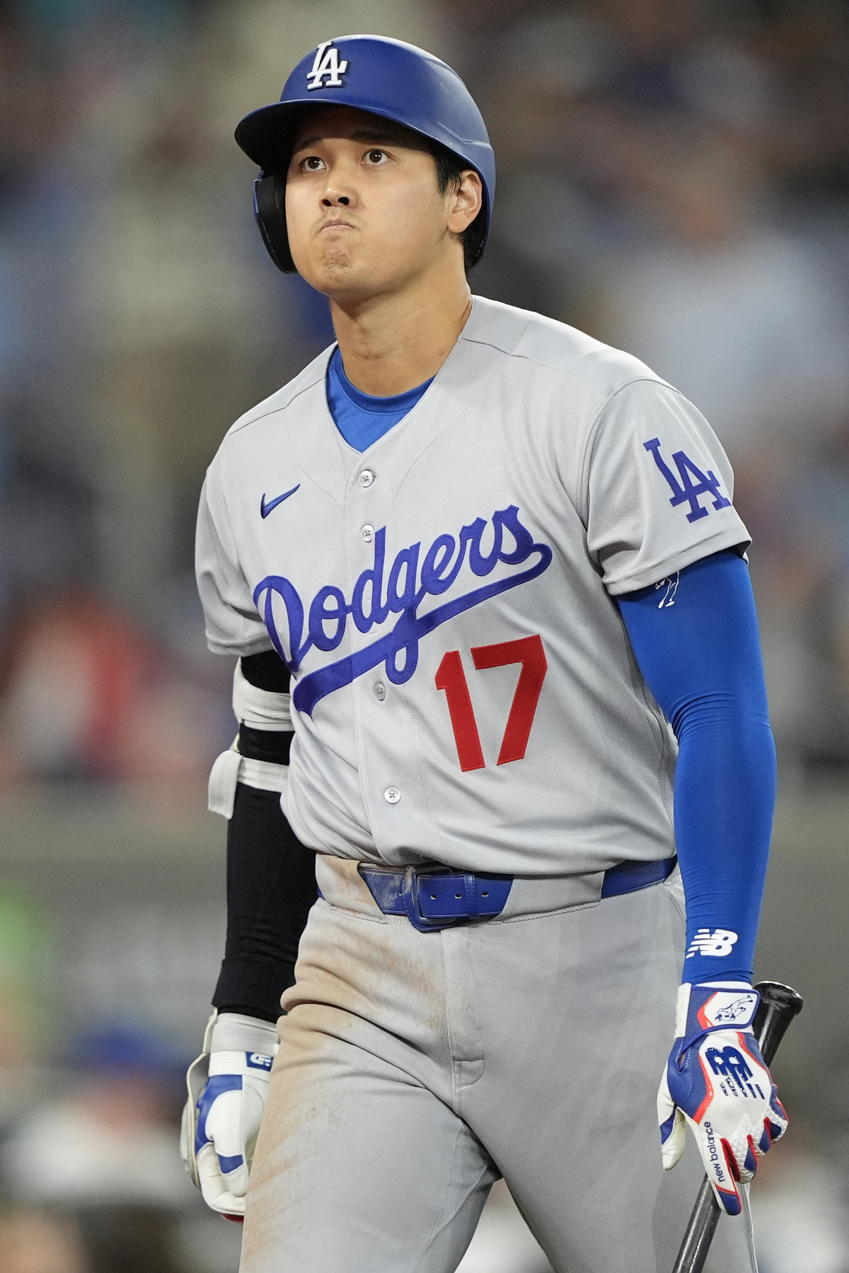Apr 8, 2026; Toronto, Ontario, CAN; Los Angeles Dodgers starting pitcher Shohei Ohtani (17) reacts after striking out against the Toronto Blue Jays during the ninth inning at Rogers Centre. Mandatory Credit: John E. Sokolowski-Imagn Images