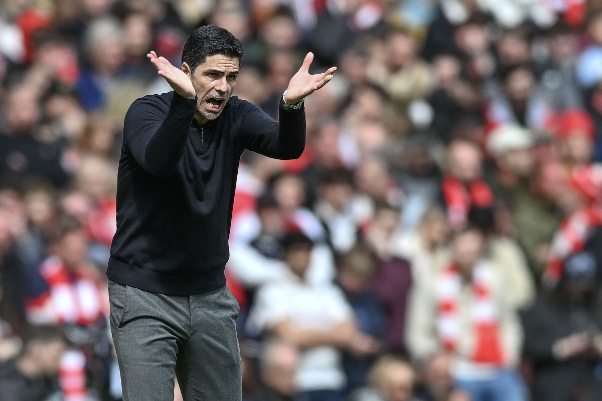 epa12882797 Mikel Arteta manager of Arsenal reacts during the English Premier League match Arsenal FC against AFC Bournemouth, in London, Britain, 11 April 2026. EPA/VINCE MIGNOTT EDITORIAL USE ONLY. No use with unauthorized audio, video, data, fixture lists, club/league logos, 'live' services or NFTs. Online in-match use limited to 120 images, no video emulation. No use in betting, games or single club/league/player publications.