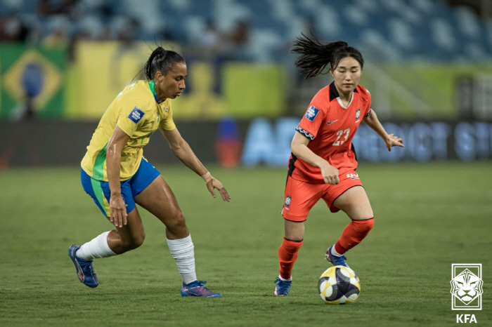 "세계 벽은 여전히 높다" 韓 축구, '랭킹 8위' 브라질 女대표팀에 1-5 대패…월드컵 앞두고 '경험치 UP'