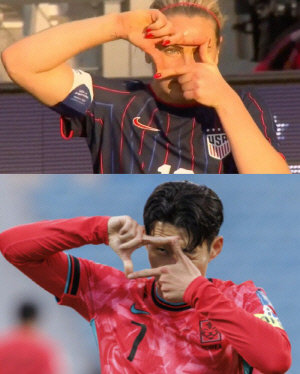 '대한민국 박살낸' 일본 앞에서 손흥민 '샤라웃' 미쳤다!...'173경기 39골' 美 최고 미녀 레전드, 또또또 찰칵 세리머니!