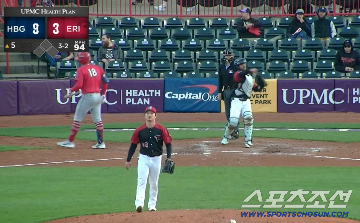 디트로이트 더블A에서 뛰고 있는 고우석이 15일(한국시각) 5회초 등판해 선두타자를 루킹 삼진을 잡았다. 이리 시울브즈 X( 구 트위터) 영상 캡쳐