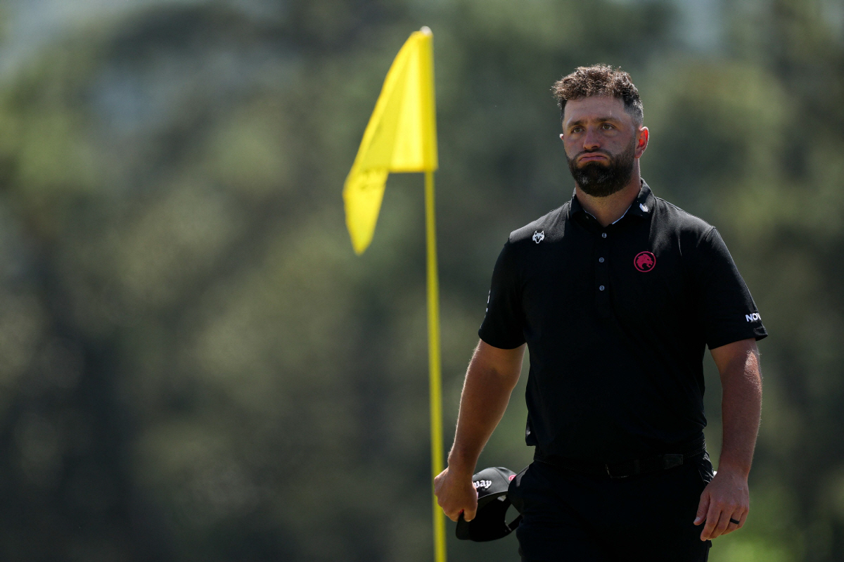 AUGUSTA, GEORGIA - APRIL 10: Jon Rahm of Spain reacts on the 18th green during the second round of the 2026 Masters Tournament at Augusta National Golf Club on April 10, 2026 in Augusta, Georgia. Maddie Meyer/Getty Images/AFP (Photo by Maddie Meyer / GETTY IMAGES NORTH AMERICA / Getty Images via AFP)