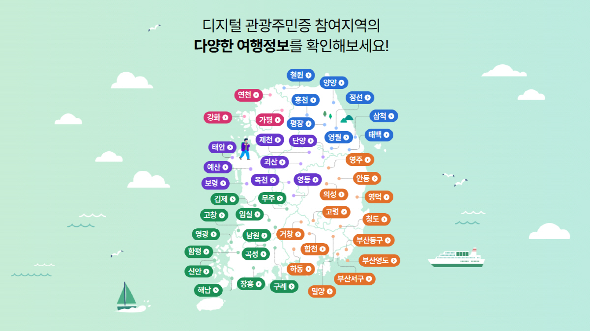 ◇지털 관광주민증은 2022년 평창과 옥천 2개 지역으로 시작해서 2023년 15개, 2024년 34개, 2025년 44개 지역으로 확대됐고 올해는 인구감소지역 10곳을 추가해 운영 범위를 넓혔다. 사진제공=한국관광공사