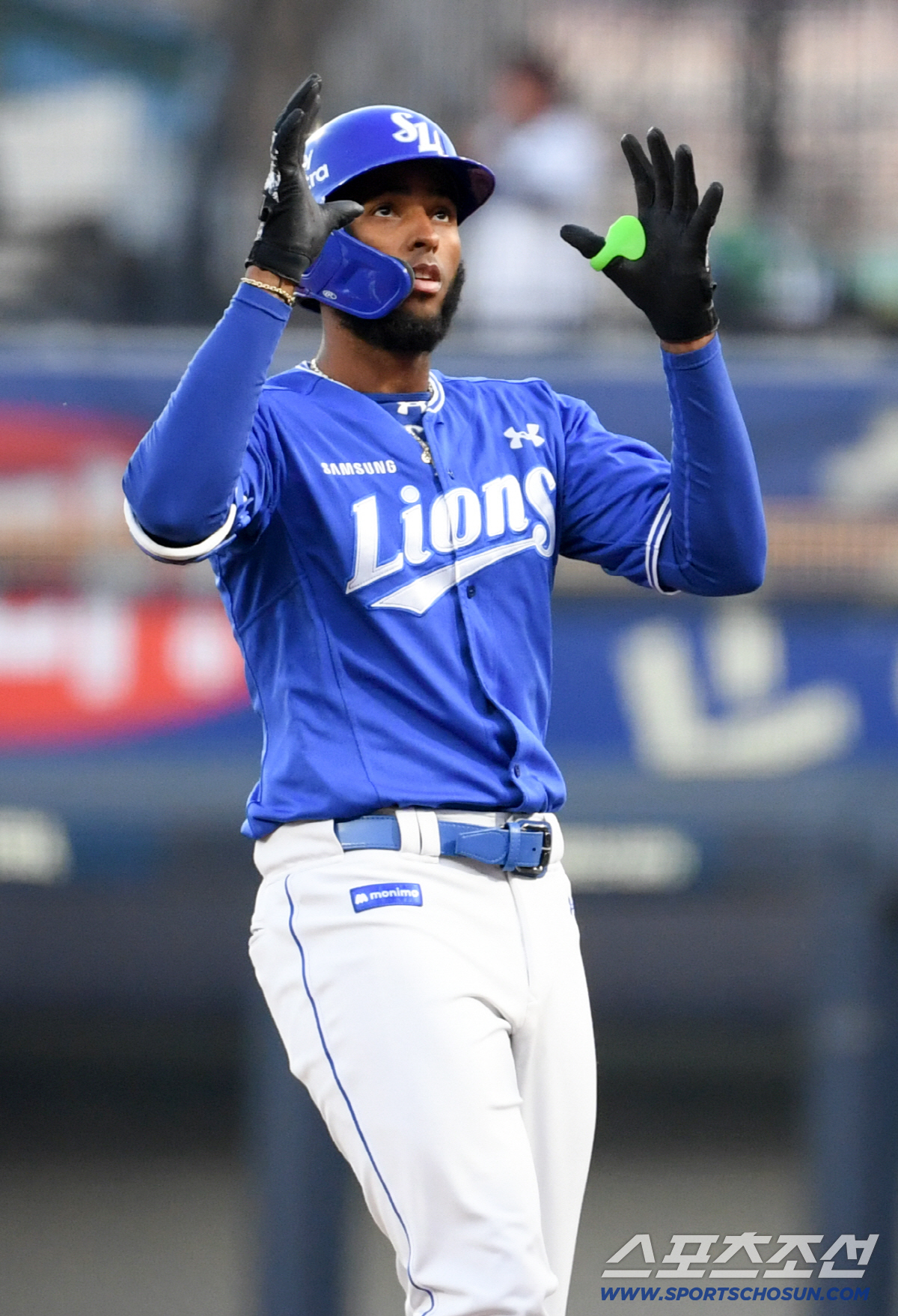 8일 광주 기아챔피언스필드에서 열린 KIA와 삼성의 경기. 삼성 디아즈가 안타를 날린 뒤 환호하고 있다. 광주=박재만 기자 pjm@sportschosun.com/2026.04.08/