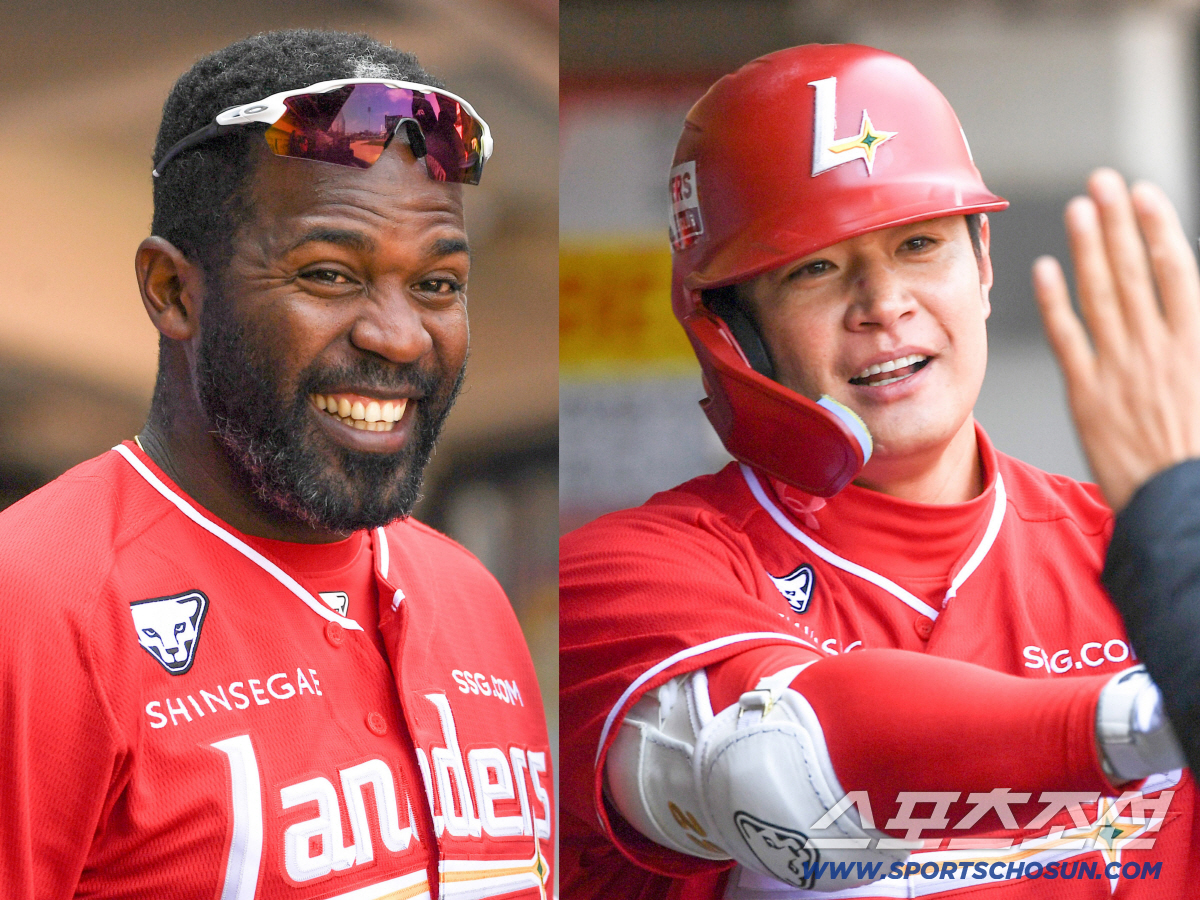 지난 시범경기 이적생 김재환 홈런포에 더 기뻐한 에레디아.