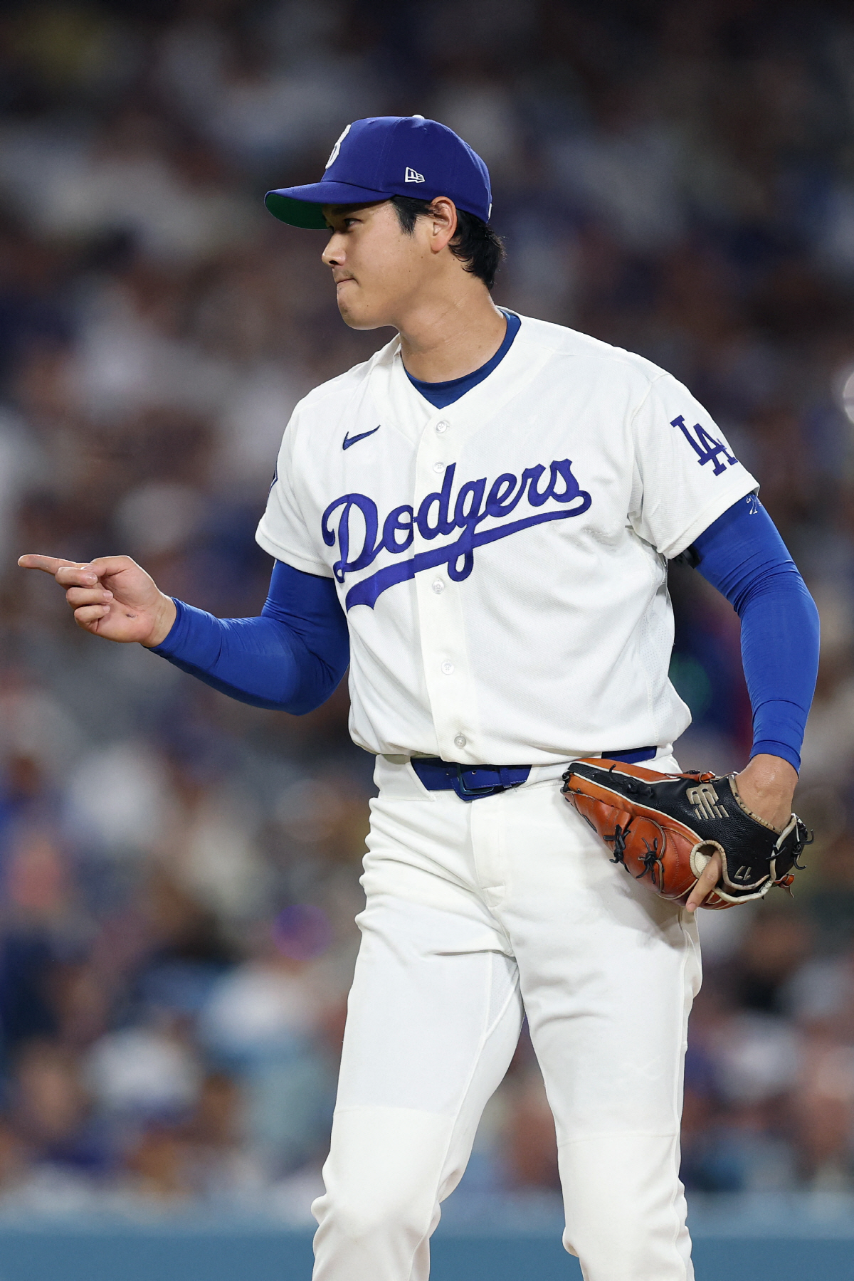 LOS ANGELES, CALIFORNIA - APRIL 15: Shohei Ohtani #17 of the Los Angeles Dodgers reacts after strikeout during the third inning against the New York Mets at Dodger Stadium on April 15, 2026 in Los Angeles, California. All players are wearing the number 42 in honor of Jackie Robinson Day. Luke Hales/Getty Images/AFP (Photo by Luke Hales / GETTY IMAGES NORTH AMERICA / Getty Images via AFP)